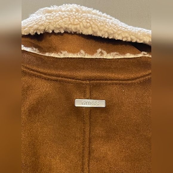 Nwt guess mens faux fur lined camel colored long jacket size large - Picture 6 of 11